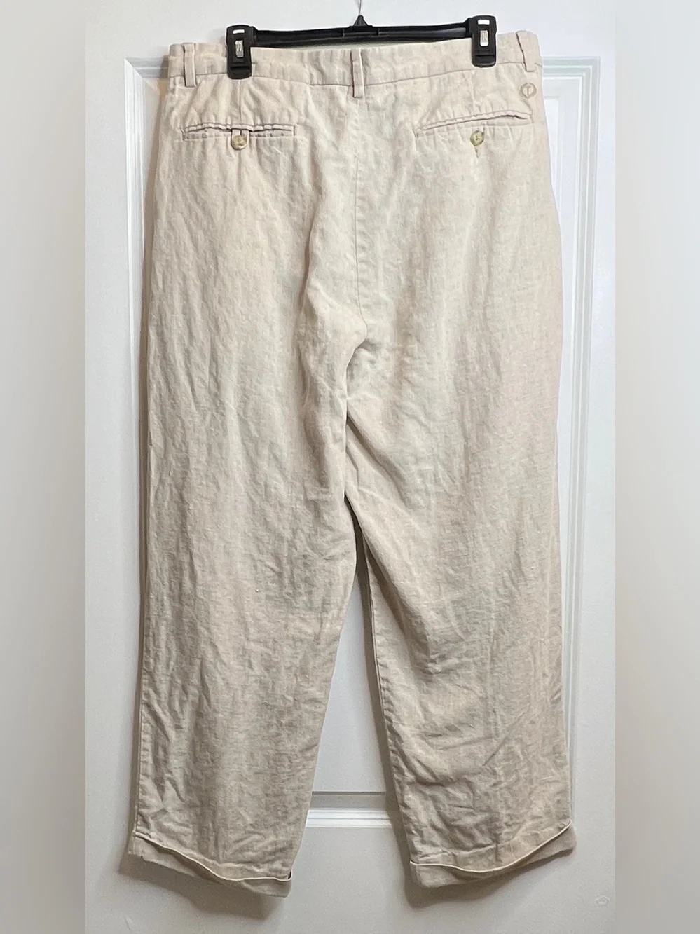 Turnbury Mens Natural Tan 100% Linen Pleated Cuffed Pants Trousers 36x30